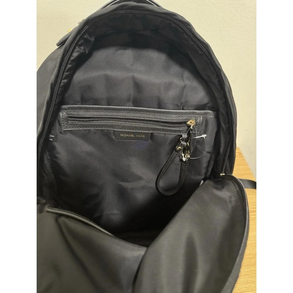 Michael Kors Kelsey Black Nylon Saffiano Leather Trim‎ Zip Shoulder Bag Backpack